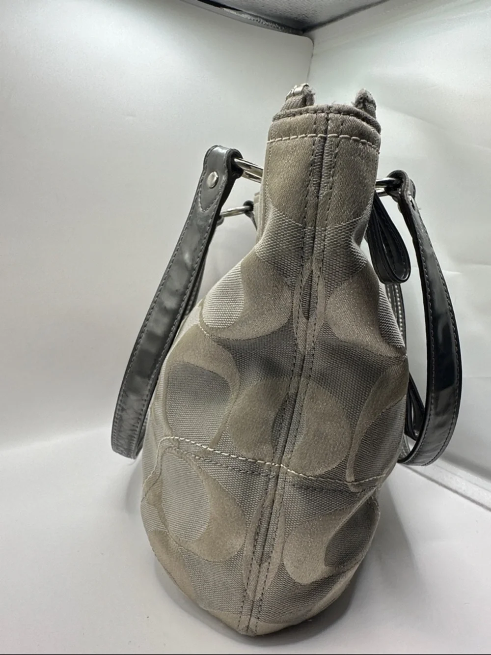 Coach Poppy Hallie Silver Signature Canvas Shoulder Bag - Picture 8 of 12